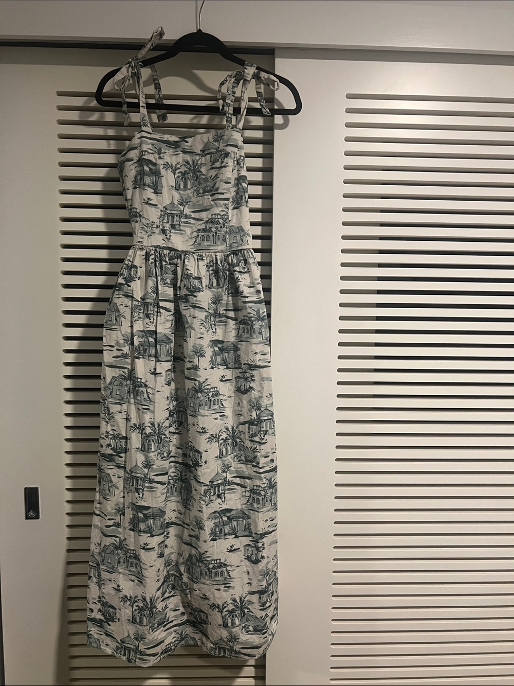 Rachel Zoe White Maxi Dress with Teal Scenic Print